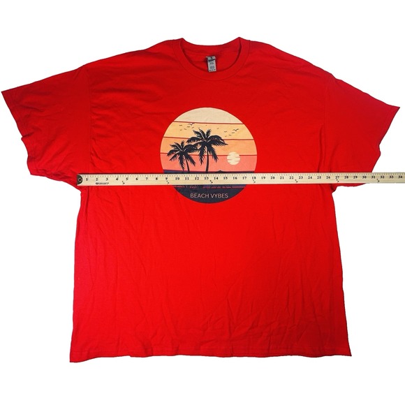 Retro Beach Vybes Vibes Sunset With Palm Trees Minimalist Red T-Shirt Unisex 3XL - Picture 4 of 5